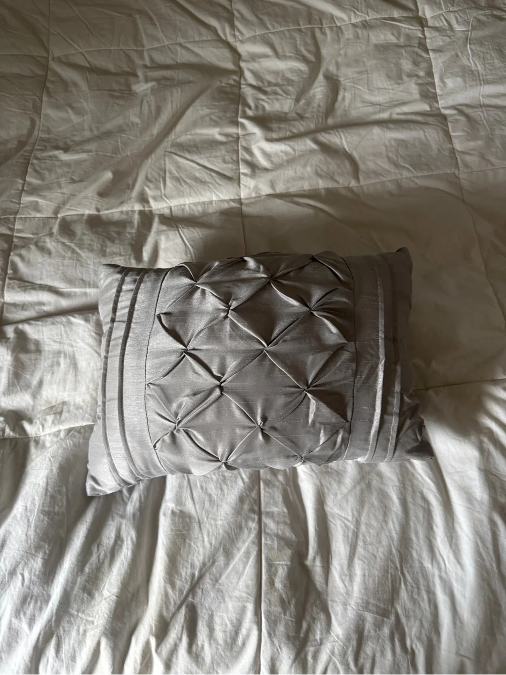Elegant Silver Grey Pintuck Decorative Lumbar Pillow - 16
